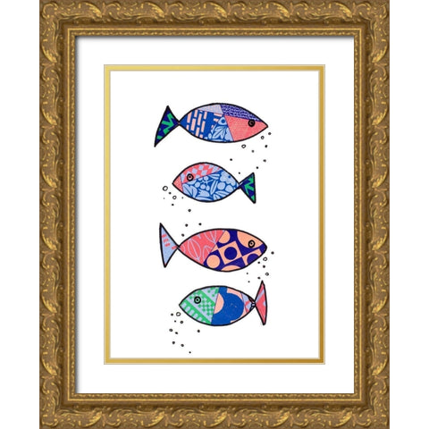 Tropical Fish Collage I Gold Ornate Wood Framed Art Print with Double Matting by Pinto, Patricia