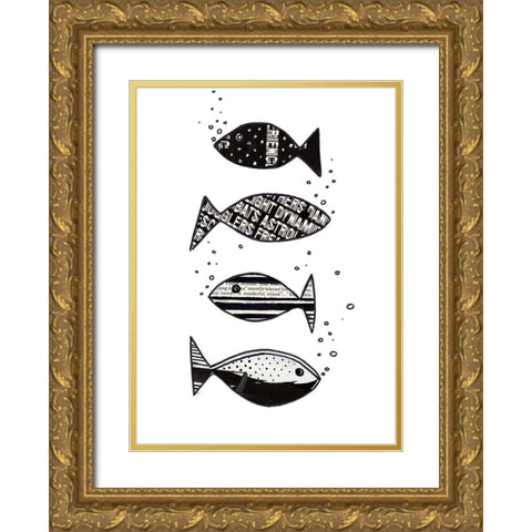 Tropical Fish Collage II Gold Ornate Wood Framed Art Print with Double Matting by Pinto, Patricia