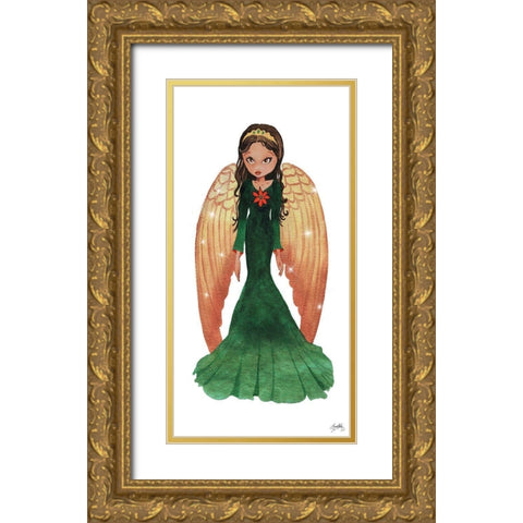 Christmas Angel II Gold Ornate Wood Framed Art Print with Double Matting by Medley, Elizabeth