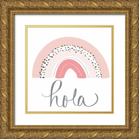 Hola Rainbow Gold Ornate Wood Framed Art Print with Double Matting by Navas, Emily