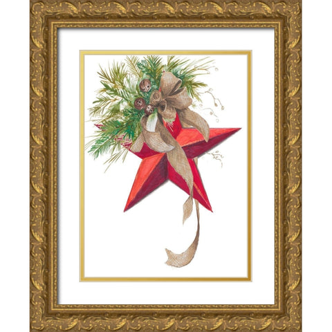 Christmas Star Gold Ornate Wood Framed Art Print with Double Matting by Pinto, Patricia