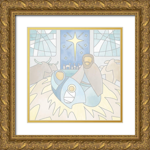 Nativity Gold Ornate Wood Framed Art Print with Double Matting by Meneely, Dan