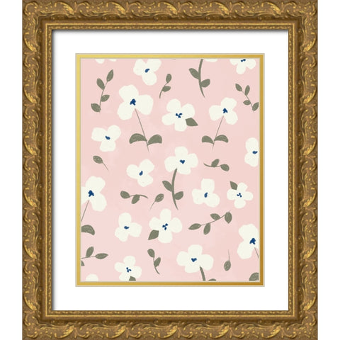 Fun Floral Toss Gold Ornate Wood Framed Art Print with Double Matting by Quach, Anna