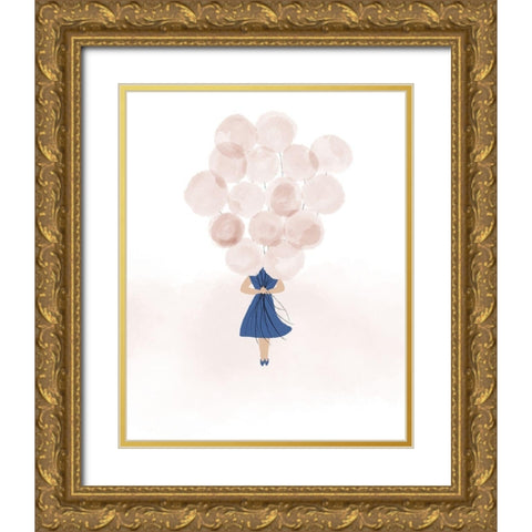Balloon Gal Gold Ornate Wood Framed Art Print with Double Matting by Quach, Anna