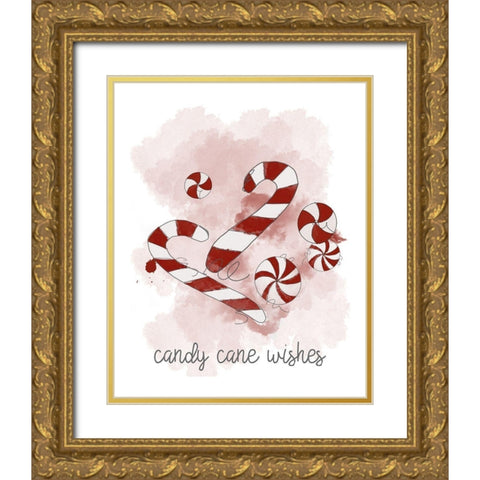 Candy Cane Wishes Gold Ornate Wood Framed Art Print with Double Matting by Quach, Anna