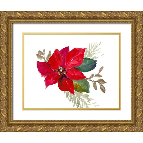 Bright Poinsettia I Gold Ornate Wood Framed Art Print with Double Matting by Loreth, Lanie