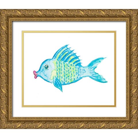 Yellow and Blue Fish II Gold Ornate Wood Framed Art Print with Double Matting by DeRice, Julie