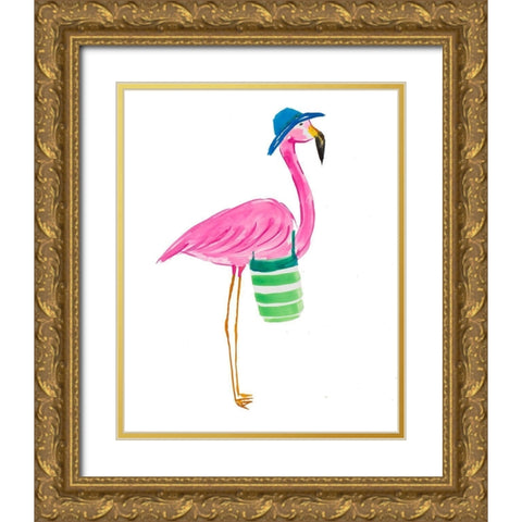Beach Flamingo II Gold Ornate Wood Framed Art Print with Double Matting by DeRice, Julie