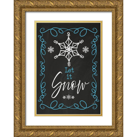 Let It Snow Gold Ornate Wood Framed Art Print with Double Matting by Metz, Andi