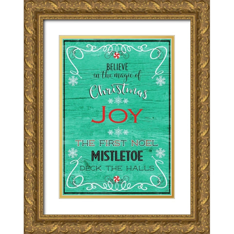Christmas Joy Gold Ornate Wood Framed Art Print with Double Matting by Metz, Andi