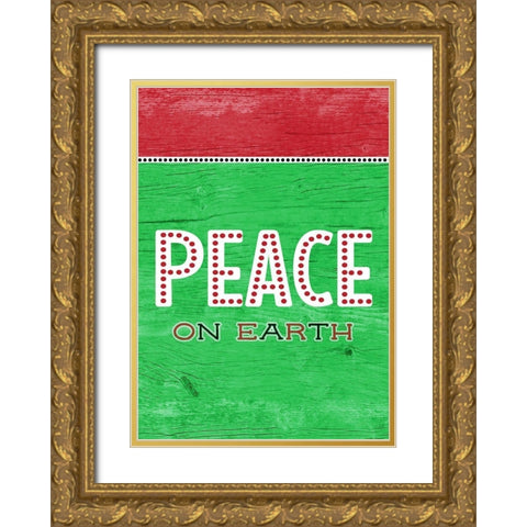 Peace On Earth Green Red Gold Ornate Wood Framed Art Print with Double Matting by Metz, Andi