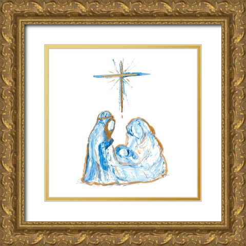 Blue and Gold Nativity I Gold Ornate Wood Framed Art Print with Double Matting by Maria, Robin