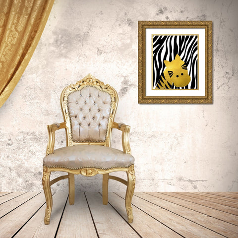 Gold Baby Zebra Gold Ornate Wood Framed Art Print with Double Matting by Quach, Anna