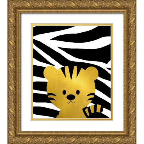 Gold Baby Tiger Gold Ornate Wood Framed Art Print with Double Matting by Quach, Anna