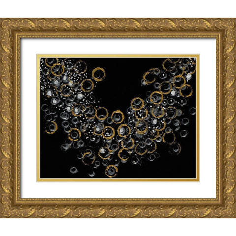 Black and Gold Bubbles I Gold Ornate Wood Framed Art Print with Double Matting by Pattinian, Merri