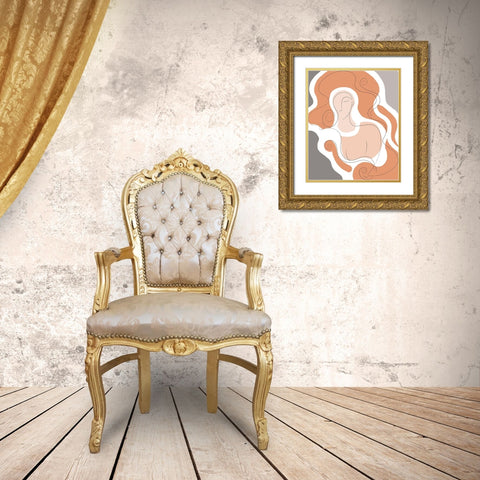 Long Locks Line Drawing Gold Ornate Wood Framed Art Print with Double Matting by Mosher, Deidre
