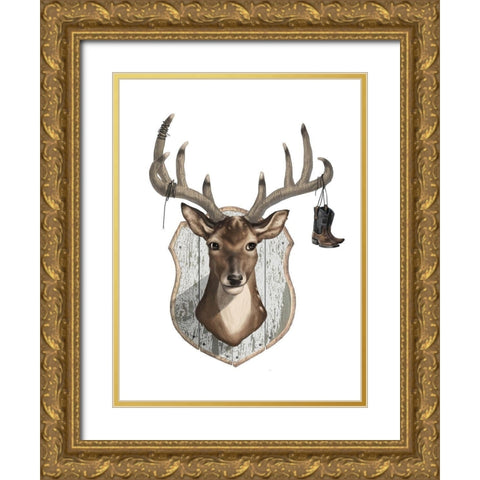 Deer Mount Gold Ornate Wood Framed Art Print with Double Matting by Sheppard, Lucca