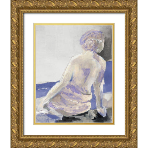 Periwinkle Seated Nude Gold Ornate Wood Framed Art Print with Double Matting by Loreth, Lanie