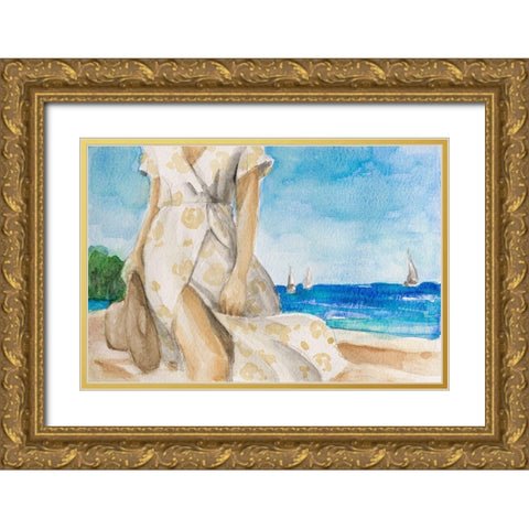 Windy Day On The Beach Gold Ornate Wood Framed Art Print with Double Matting by Loreth, Lanie
