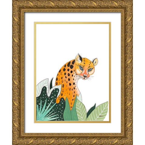 Peering Cheetah Gold Ornate Wood Framed Art Print with Double Matting by Pinto, Patricia