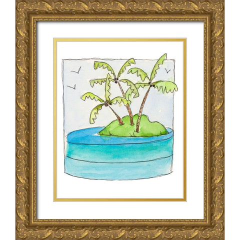 Island Palms II Gold Ornate Wood Framed Art Print with Double Matting by Krinlox