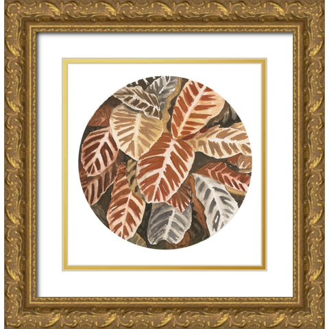 Sepia Leaves In Circle Gold Ornate Wood Framed Art Print with Double Matting by Pinto, Patricia