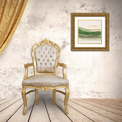 Green Abstract Landscape Gold Ornate Wood Framed Art Print with Double Matting by Pinto, Patricia