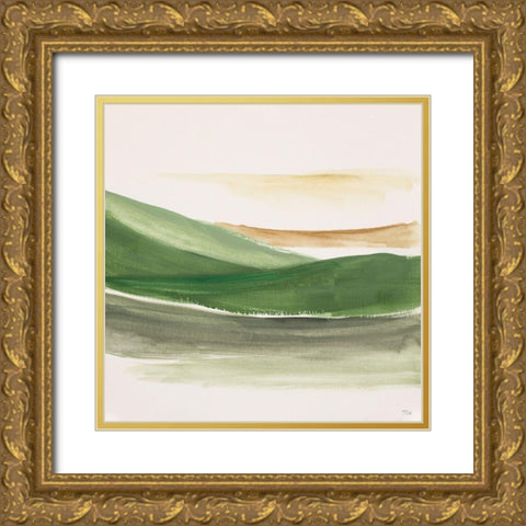 Green Abstract Landscape Gold Ornate Wood Framed Art Print with Double Matting by Pinto, Patricia