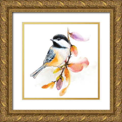 Watercolor Chickadee II Gold Ornate Wood Framed Art Print with Double Matting by Diannart