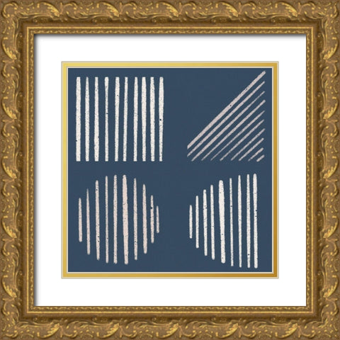 Mod Shapes On Blue Gold Ornate Wood Framed Art Print with Double Matting by Navas, Emily
