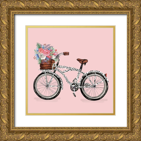 Bicycle With Flower Basket Gold Ornate Wood Framed Art Print with Double Matting by Medley, Elizabeth