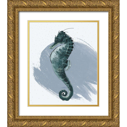 Seahorse Gold Ornate Wood Framed Art Print with Double Matting by Sheppard, Lucca