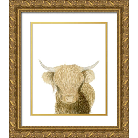 Highland Cattle Gold Ornate Wood Framed Art Print with Double Matting by Price, Lucille