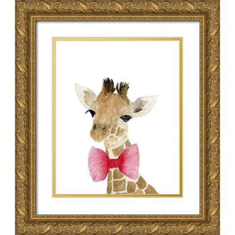Giraffe With Bow Gold Ornate Wood Framed Art Print with Double Matting by Price, Lucille