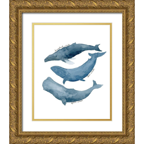 Whale Trio Gold Ornate Wood Framed Art Print with Double Matting by Price, Lucille