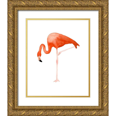 Standing Flamingo Gold Ornate Wood Framed Art Print with Double Matting by Price, Lucille