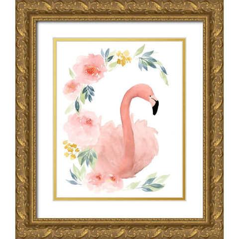 Floral Flamingo II Gold Ornate Wood Framed Art Print with Double Matting by Price, Lucille