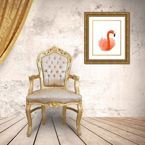 Resting Flamingo Gold Ornate Wood Framed Art Print with Double Matting by Price, Lucille