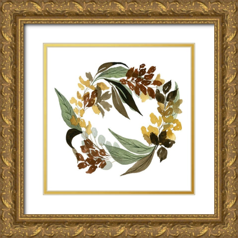 Fall Wreath Gold Ornate Wood Framed Art Print with Double Matting by Price, Lucille