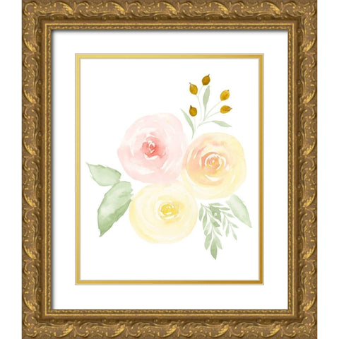 Watercolor Roses II Gold Ornate Wood Framed Art Print with Double Matting by Price, Lucille