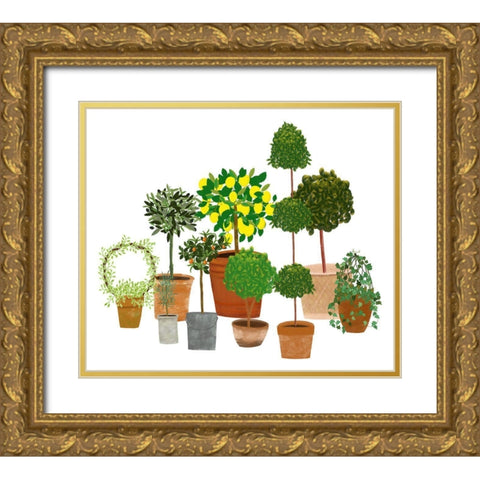 Topiaries Gold Ornate Wood Framed Art Print with Double Matting by Bucheli, Jen
