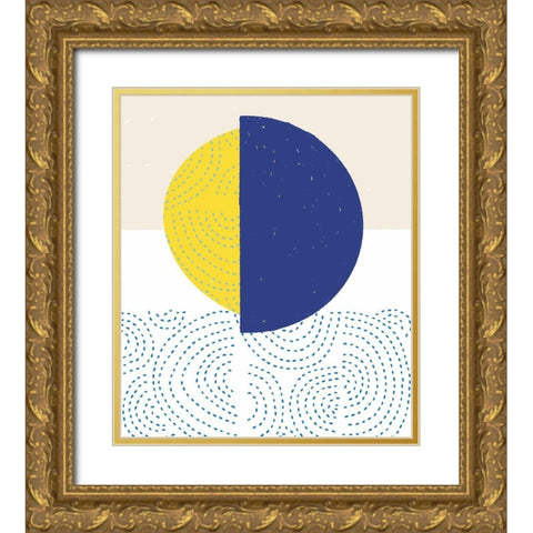 Blue and Yellow Mod Circles I Gold Ornate Wood Framed Art Print with Double Matting by Bucheli, Jen