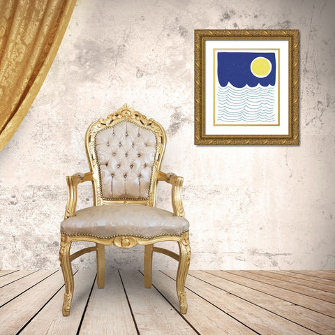 Blue and Yellow Mod Circles II Gold Ornate Wood Framed Art Print with Double Matting by Bucheli, Jen