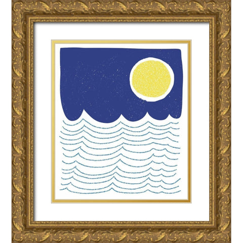 Blue and Yellow Mod Circles II Gold Ornate Wood Framed Art Print with Double Matting by Bucheli, Jen