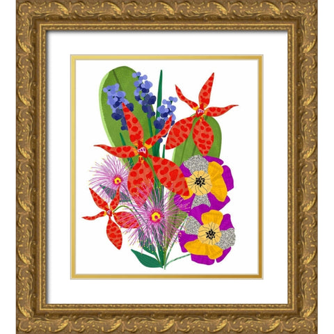 Bold Popping Flowers Gold Ornate Wood Framed Art Print with Double Matting by Bucheli, Jen