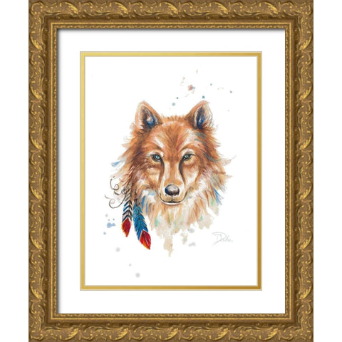 Indigenous Wolf Gold Ornate Wood Framed Art Print with Double Matting by Pinto, Patricia