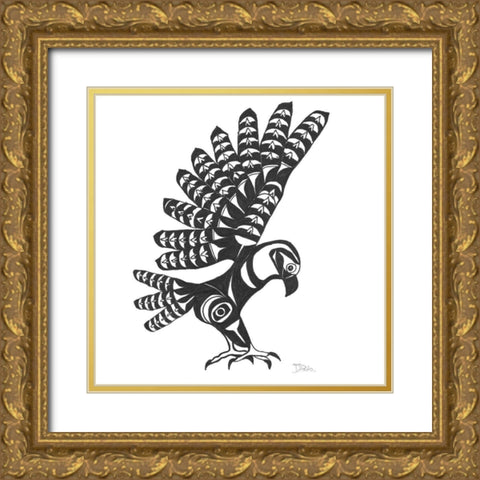 Tribal Eagle Gold Ornate Wood Framed Art Print with Double Matting by Pinto, Patricia