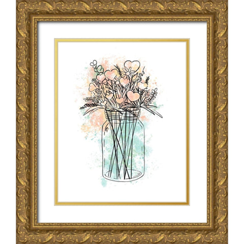 Love In A Mason Jar Gold Ornate Wood Framed Art Print with Double Matting by Torres, Melanie