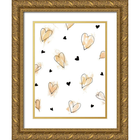 Gold Hearts Pattern Gold Ornate Wood Framed Art Print with Double Matting by Loreth, Lanie