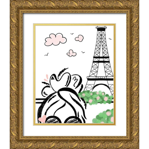 Paris Girl I Gold Ornate Wood Framed Art Print with Double Matting by Quach, Anna